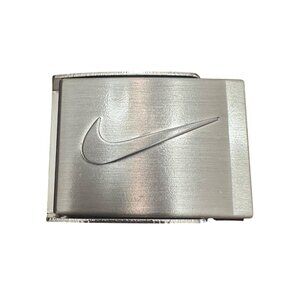 Nike Silver Swoosh Web Belt Buckle Clamp Style Brushed Finish